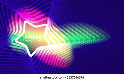 Neon glowing techno lines banner, hi-tech futuristic abstract background template with geometrical shapes. Bright colorful vector texture for web and presentation.