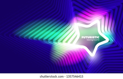 Neon glowing techno lines banner, hi-tech futuristic abstract background template with geometrical shapes. Bright colorful vector texture for web and presentation.