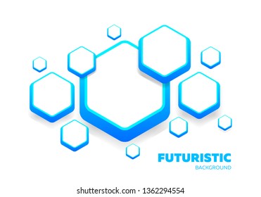 Neon glowing techno lines banner, hi-tech futuristic abstract background template with geometrical shapes. Bright colorful vector texture for web and presentation. Hexahedron elements on blue canvas.