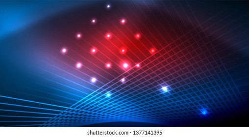 Neon glowing techno lines, blue hi-tech futuristic abstract background template
