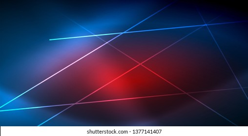 Líneas tecno brillantes neón, plantilla de fondo abstracto azul de alta tecnología futurista