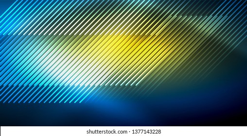 Neon glowing techno lines, blue hi-tech futuristic abstract background template