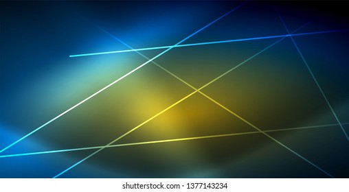 Líneas tecno brillantes neón, plantilla de fondo abstracto azul de alta tecnología futurista