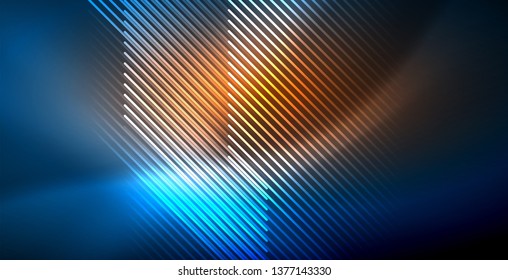Líneas tecno brillantes neón, plantilla de fondo abstracto azul de alta tecnología futurista