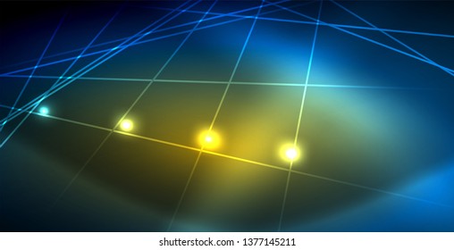 Neon linhas de tecno brilhantes, azul hi-tech modelo de fundo abstrato futurista