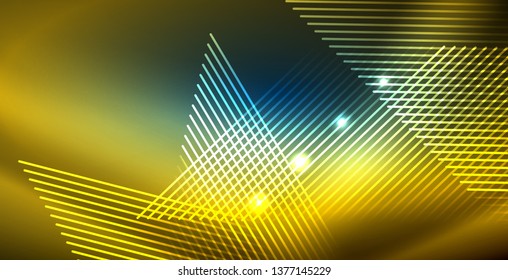 Neon glowing techno lines, blue hi-tech futuristic abstract background template