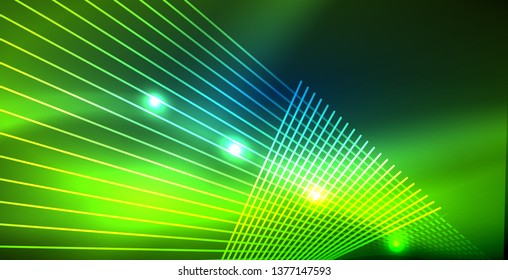 Neon glowing techno lines, blue hi-tech futuristic abstract background template