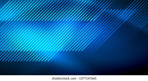 Neon glowing techno lines, blue hi-tech futuristic abstract background template