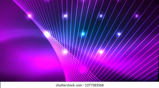 Neon glowing techno lines, blue hi-tech futuristic abstract background template