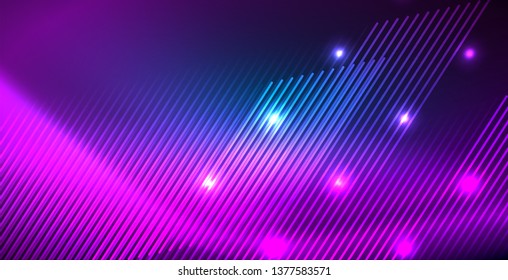 Neon glowing techno lines, blue hi-tech futuristic abstract background template