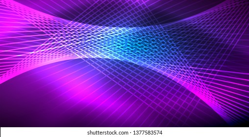 Neon glowing techno lines, blue hi-tech futuristic abstract background template