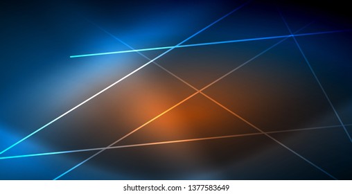 Líneas tecno brillantes neón, plantilla de fondo abstracto azul de alta tecnología futurista