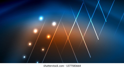 Neon glowing techno lines, blue hi-tech futuristic abstract background template