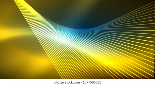 Neon glowing techno lines, blue hi-tech futuristic abstract background template