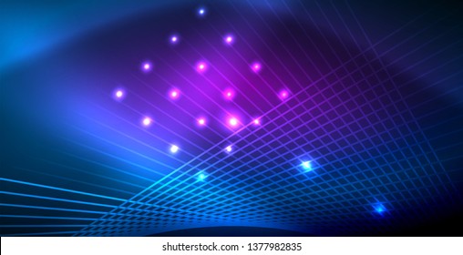Neon glowing techno lines, blue hi-tech futuristic abstract background template