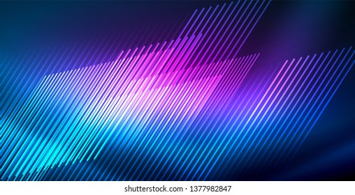 Neon glowing techno lines, blue hi-tech futuristic abstract background template