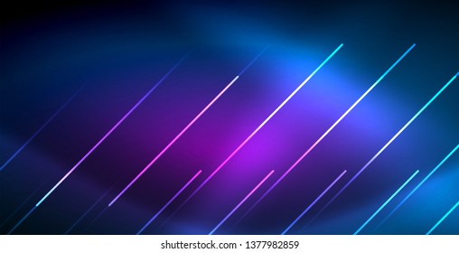 Líneas tecno brillantes neón, plantilla de fondo abstracto azul de alta tecnología futurista