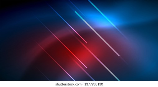 Neon glowing techno lines, blue hi-tech futuristic abstract background template