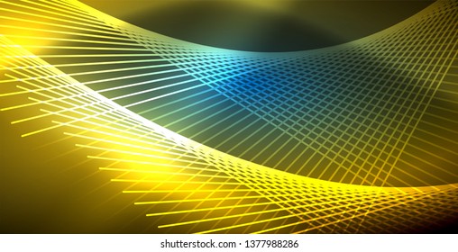 Neon glowing techno lines, blue hi-tech futuristic abstract background template