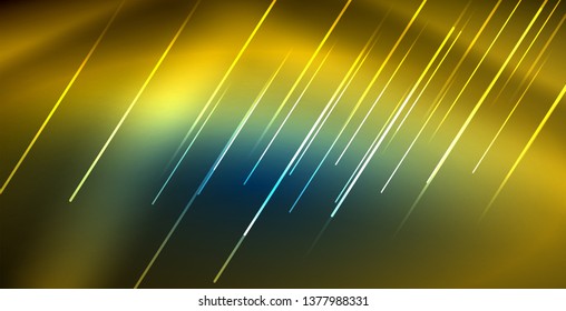 Neon glowing techno lines, blue hi-tech futuristic abstract background template