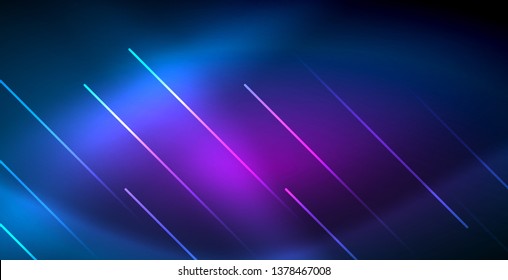 Líneas tecno brillantes neón, plantilla de fondo abstracto azul de alta tecnología futurista