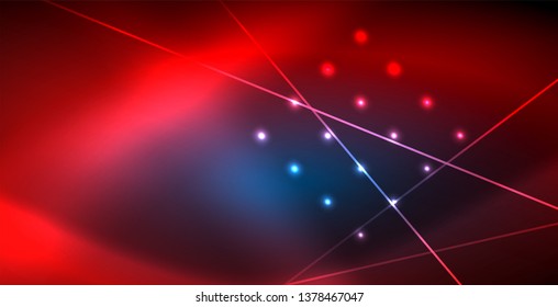 Neon glowing techno lines, blue hi-tech futuristic abstract background template