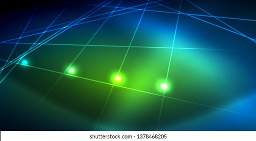 Neon glowing techno lines, blue hi-tech futuristic abstract background template