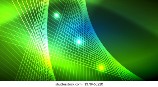 Neon glowing techno lines, blue hi-tech futuristic abstract background template