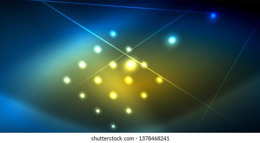 Líneas tecno brillantes neón, plantilla de fondo abstracto azul de alta tecnología futurista