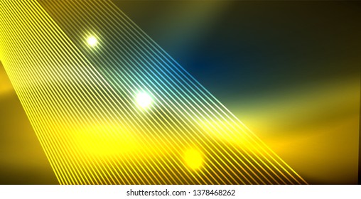 Neon glowing techno lines, blue hi-tech futuristic abstract background template