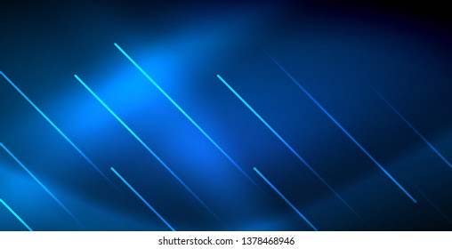 Neon glowing techno lines, blue hi-tech futuristic abstract background template