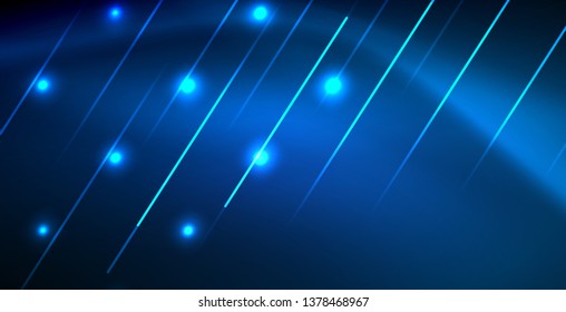 Neon glowing techno lines, blue hi-tech futuristic abstract background template