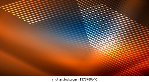 Neon glowing techno lines, blue hi-tech futuristic abstract background template