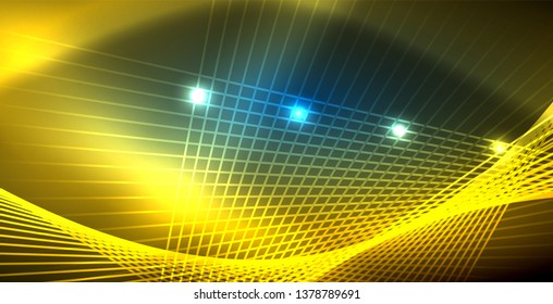 Neon glowing techno lines, blue hi-tech futuristic abstract background template
