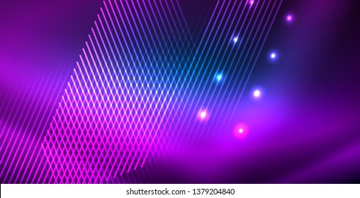 Neon glowing techno lines, blue hi-tech futuristic abstract background template