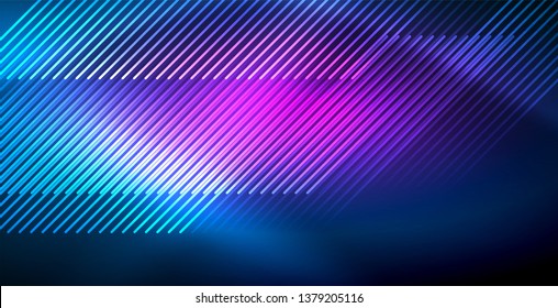 Neon glowing techno lines, blue hi-tech futuristic abstract background template
