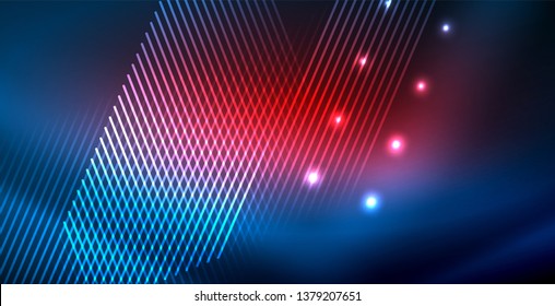 Líneas tecno brillantes neón, plantilla de fondo abstracto azul de alta tecnología futurista
