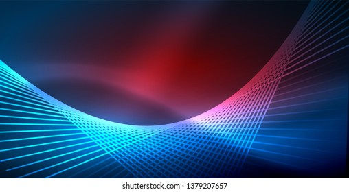 Neon glowing techno lines, blue hi-tech futuristic abstract background template