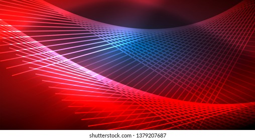 Líneas tecno brillantes neón, plantilla de fondo abstracto azul de alta tecnología futurista
