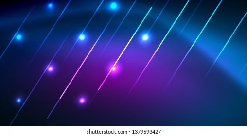 Neon glowing techno lines, blue hi-tech futuristic abstract background template
