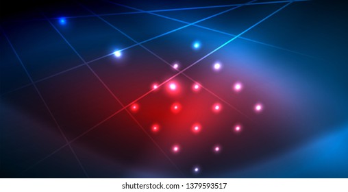 Líneas tecno brillantes neón, plantilla de fondo abstracto azul de alta tecnología futurista