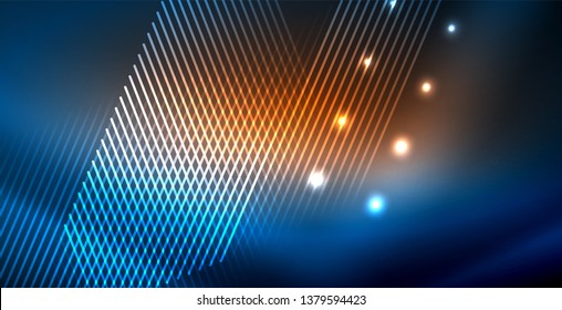 Neon glowing techno lines, blue hi-tech futuristic abstract background template