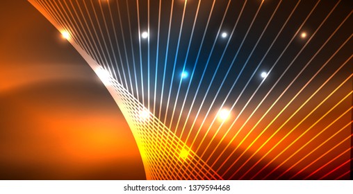 Líneas tecno brillantes neón, plantilla de fondo abstracto azul de alta tecnología futurista