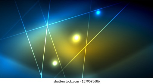Líneas tecno brillantes neón, plantilla de fondo abstracto azul de alta tecnología futurista