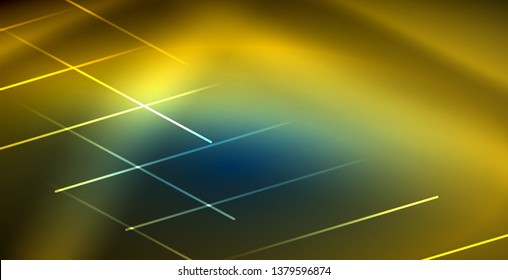 Neon glowing techno lines, blue hi-tech futuristic abstract background template