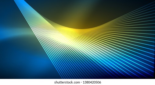 Neon glowing techno lines, blue hi-tech futuristic abstract background template