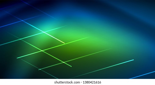 Líneas tecno brillantes neón, plantilla de fondo abstracto azul de alta tecnología futurista
