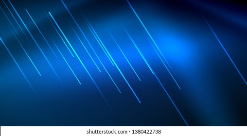 Neon glowing techno lines, blue hi-tech futuristic abstract background template