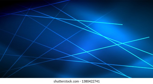 Neon glowing techno lines, blue hi-tech futuristic abstract background template