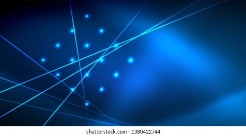Neon glowing techno lines, blue hi-tech futuristic abstract background template